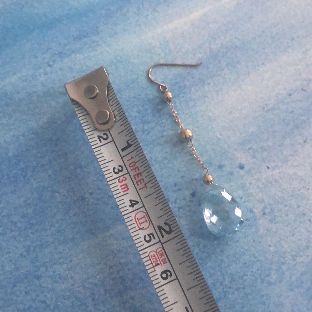 14k yellow gold earrings with blue topaz - Picture 6 of 6